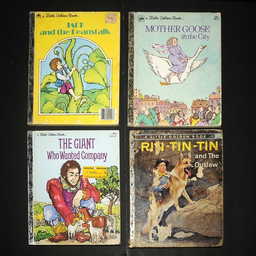 VTG Little Golden Books Lot of 4 Mother Goose Rin TinTin Jack Beanstalk '57 '70s